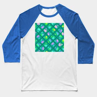 Window Pane Diagonal Floral Black Line on Teal Baseball T-Shirt